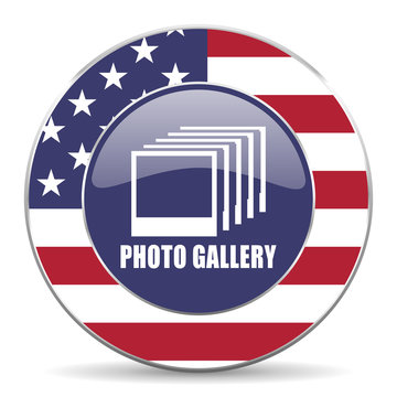 Photo gallery usa design web american round internet icon with shadow on white background.