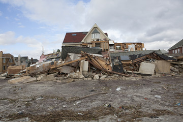 NEW YORK - October 31:Destroyed homes in  Far Rockaway after Hurricane Sandy October 29, 2012 in New York City, NY