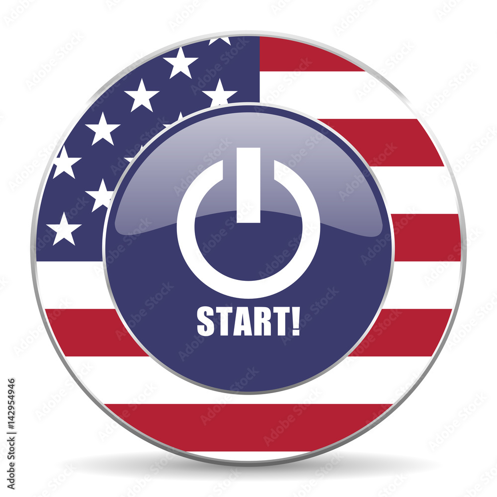 Poster start usa design web american round internet icon with shadow on white background.