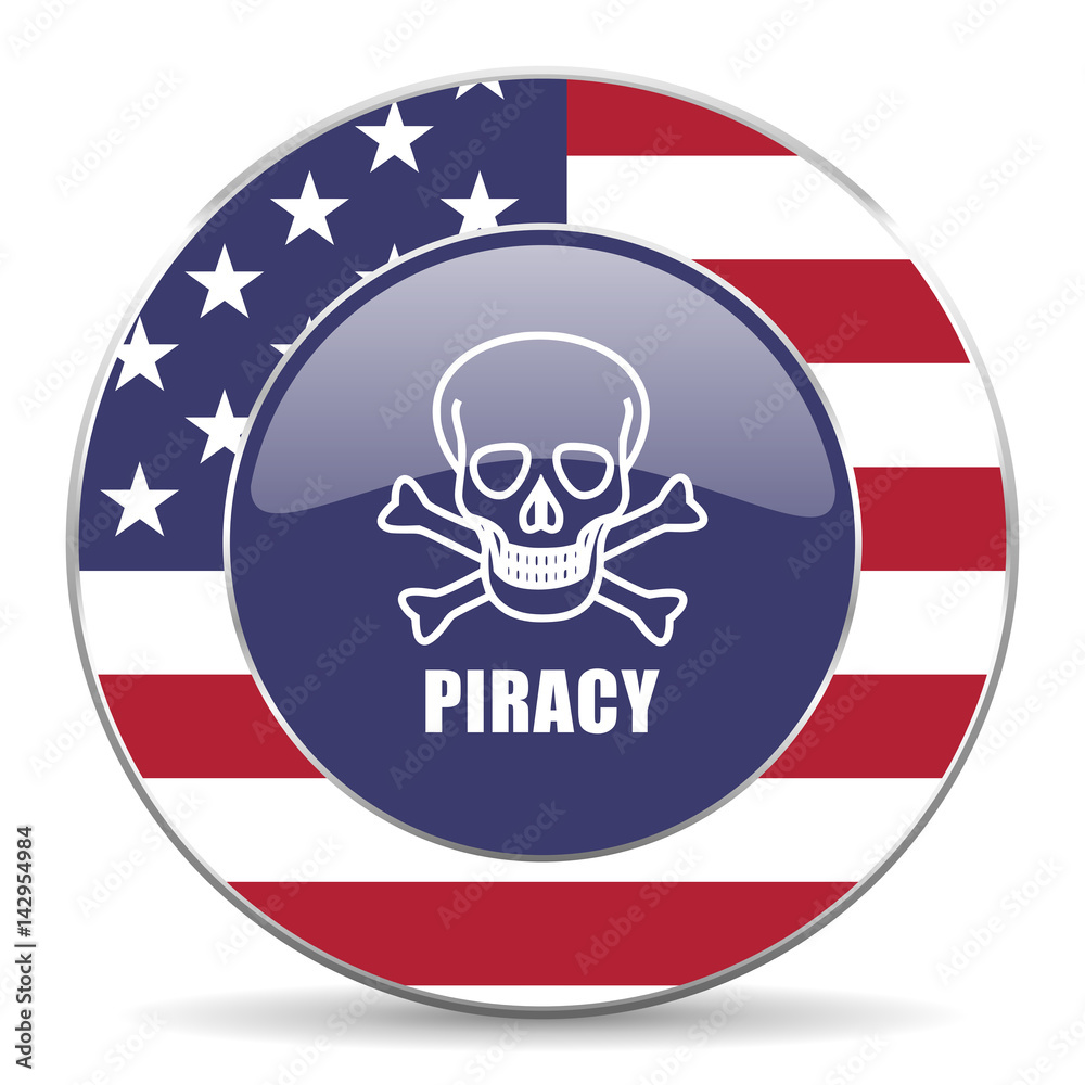 Poster piracy skull usa design web american round internet icon with shadow on white background.