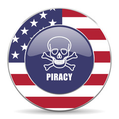 Piracy skull usa design web american round internet icon with shadow on white background.