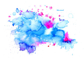 Colorful abstract watercolor texture stain with splashes and spatters. Modern creative watercolor background for trendy design.