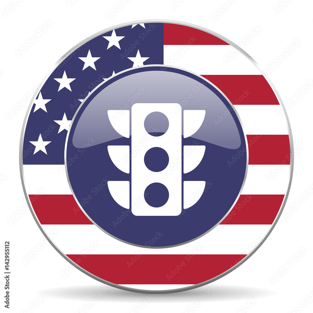 Aufkleber traffic lights usa design web american round internet icon with shadow on white background.