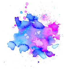 Colorful abstract watercolor texture stain with splashes and spatters. Modern creative watercolor background for trendy design.