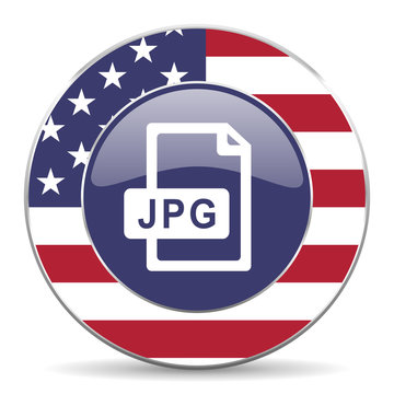 Jpg file usa design web american round internet icon with shadow on white background.