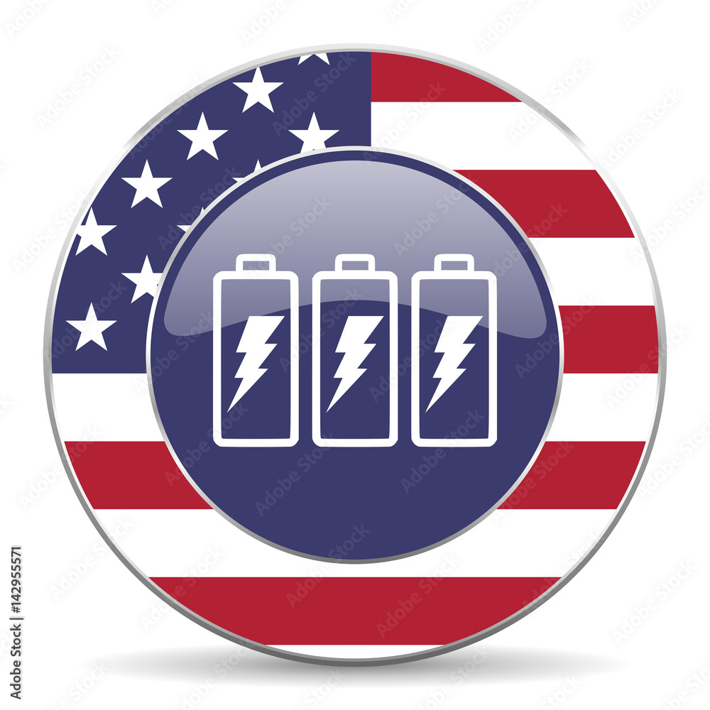 Aufkleber Battery usa design web american round internet icon with shadow on white background.