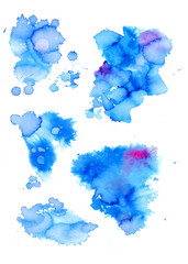 Set of colorful abstract watercolor texture stains with splashes and spatters. Modern creative watercolor background for trendy design.