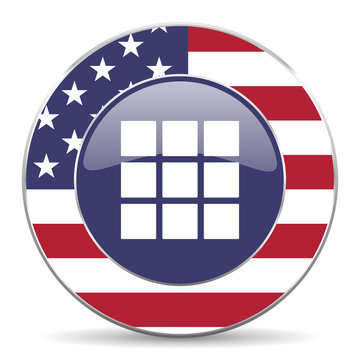 Thumbnails grid usa design web american round internet icon with shadow on white background.