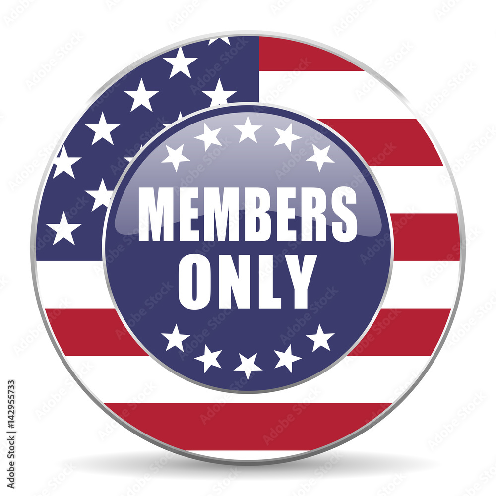 Aufkleber members only usa design web american round internet icon with shadow on white background.