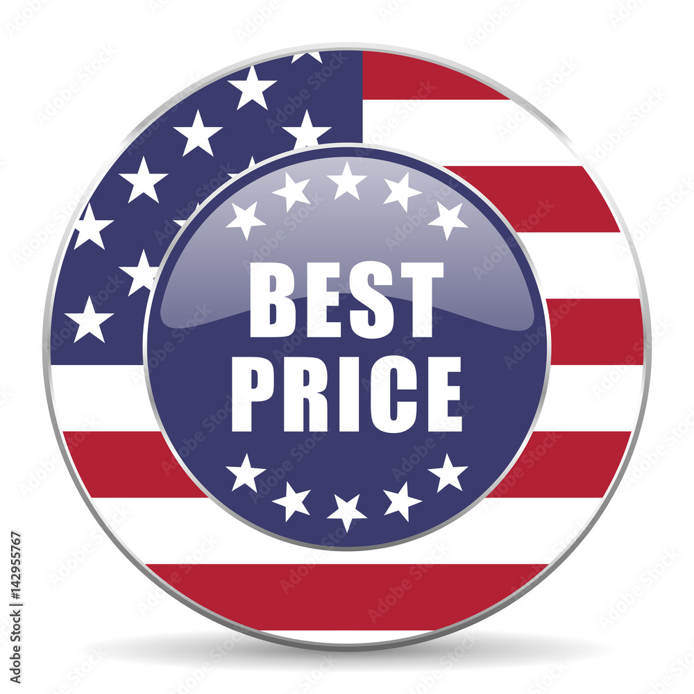 Poster best price usa design web american round internet icon with shadow on white background.
