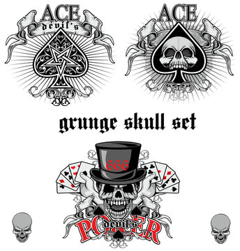 ace of spades with skull skull set