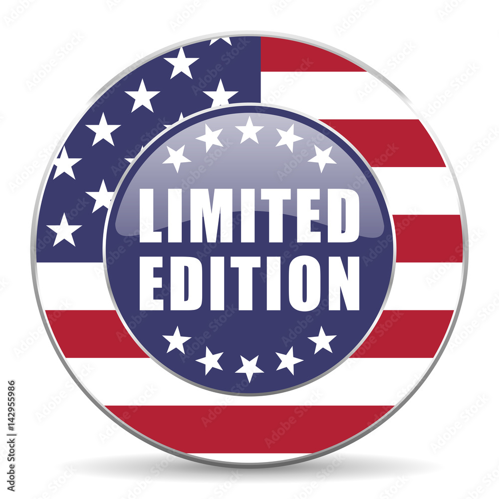 Aufkleber limited edition usa design web american round internet icon with shadow on white background.
