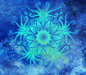 Fototapeta na wymiar blue ornamental mandala on abstract structured background.