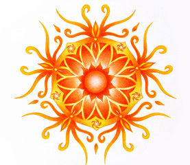 color ornamental mandala on white paper background. Sacral Chakra.
