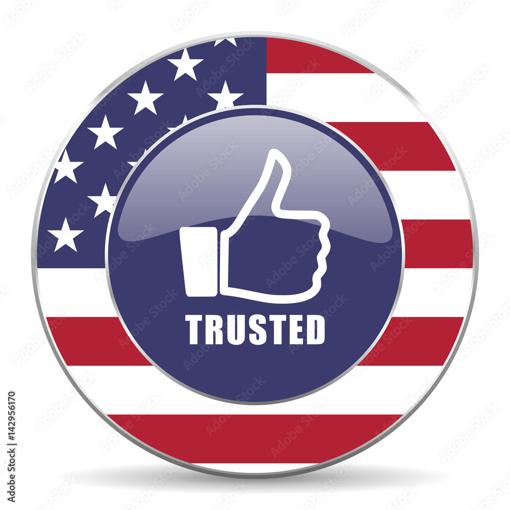 Poster trusted usa design web american round internet icon with shadow on white background.