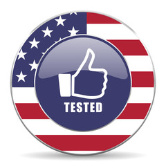 Tested usa design web american round internet icon with shadow on white background.
