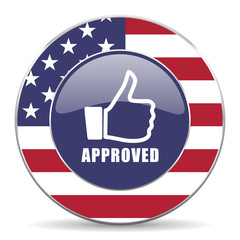 Approved usa design web american round internet icon with shadow on white background.