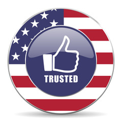Trusted usa design web american round internet icon with shadow on white background.