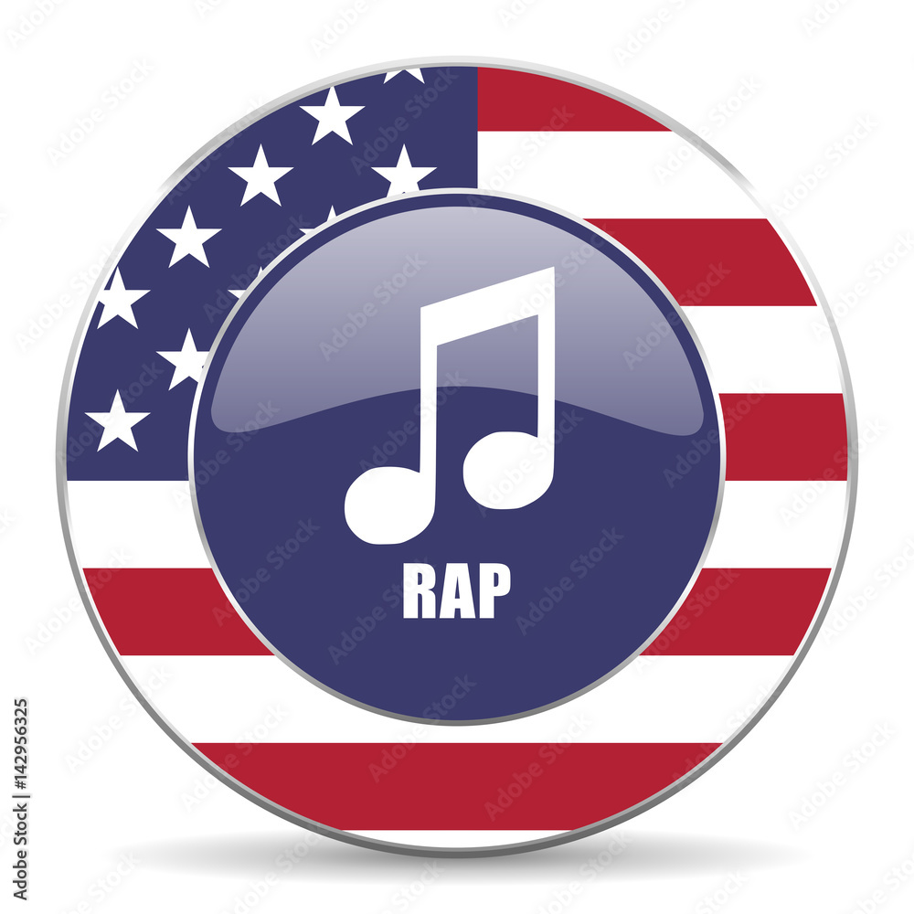 Poster rap music usa design web american round internet icon with shadow on white background.