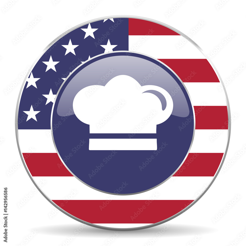 Poster cook usa design web american round internet icon with shadow on white background.