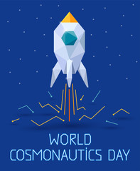 12 April World Cosmonautics Day banner. International day human space flight. Triangle style