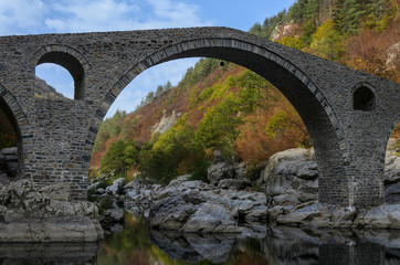 Fototapeta na wymiar Devil bridge landmark in Rhodopes mountain, Bulgaria