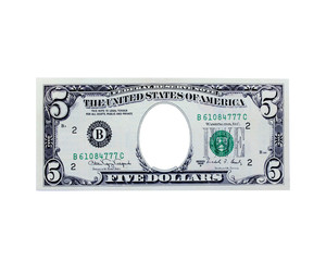 five dollars with hole instead president isolated