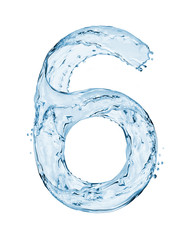 Number 6 made with a splashes of water isolated on white background - obrazy, fototapety, plakaty