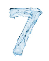 Number 7 made with a splashes of water isolated on white background