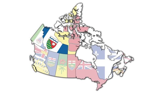 Animated administration map of canada with flags of regions 