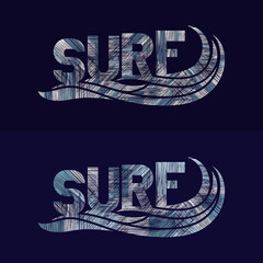 Set of Surf typography posters. Concept in vintage style for print production. Template for postcard, banner, flyer.