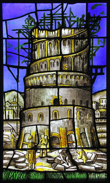 la torre di Babele; vetrata del Duomo di Milano
