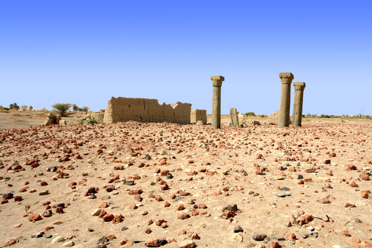 Granite columns of the ruined church on an island Sai, Sudan
