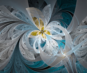 Abstract Fractal White Flower on a Blue Background.