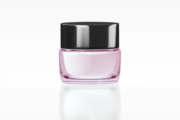 Pink glass jar with black glossy plastic lid 3D rendering
