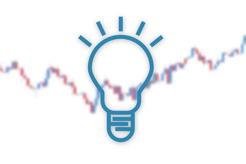 Idea lamp on market chart background. 3D illustration