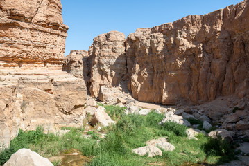 A great gorge between two rocks in the desert