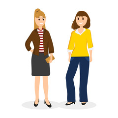 Fototapeta premium Women young girlfriends communicate, vector illustration on a wh