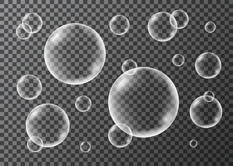 Set of realistic transparent  soap, oxygen or water  bubbles.