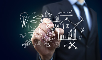businessman drawing social network concept