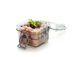Pickled  herring isolated on white background