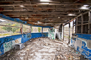 Gutted wood building interior