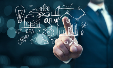 businessman drawing social network concept