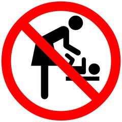 changing a diaper not allowed. red prohibition sign. Stop symbol. Prohibit road icon isolated on white background. No allowed emblem