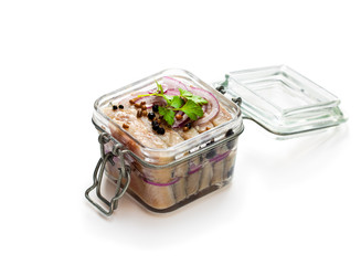 Pickled  herring isolated on white background