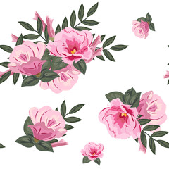 Vintage seamless pattern with cute pink flowers. Hand-drawn floral background for textile, cover, wallpaper, gift packaging, printing.Romantic design for calico.