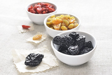 prunes, raisin and dry goji berry