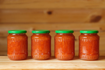 Jars with apple jam