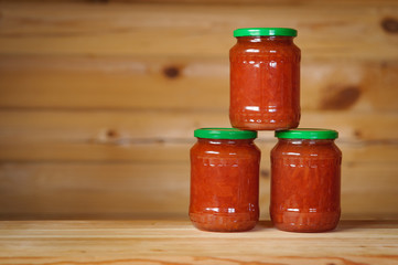 Jars with apple jam