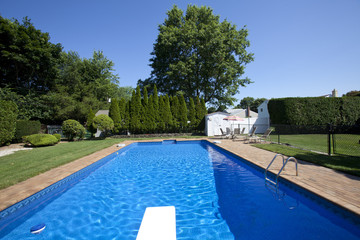 clear blue sky and pool.